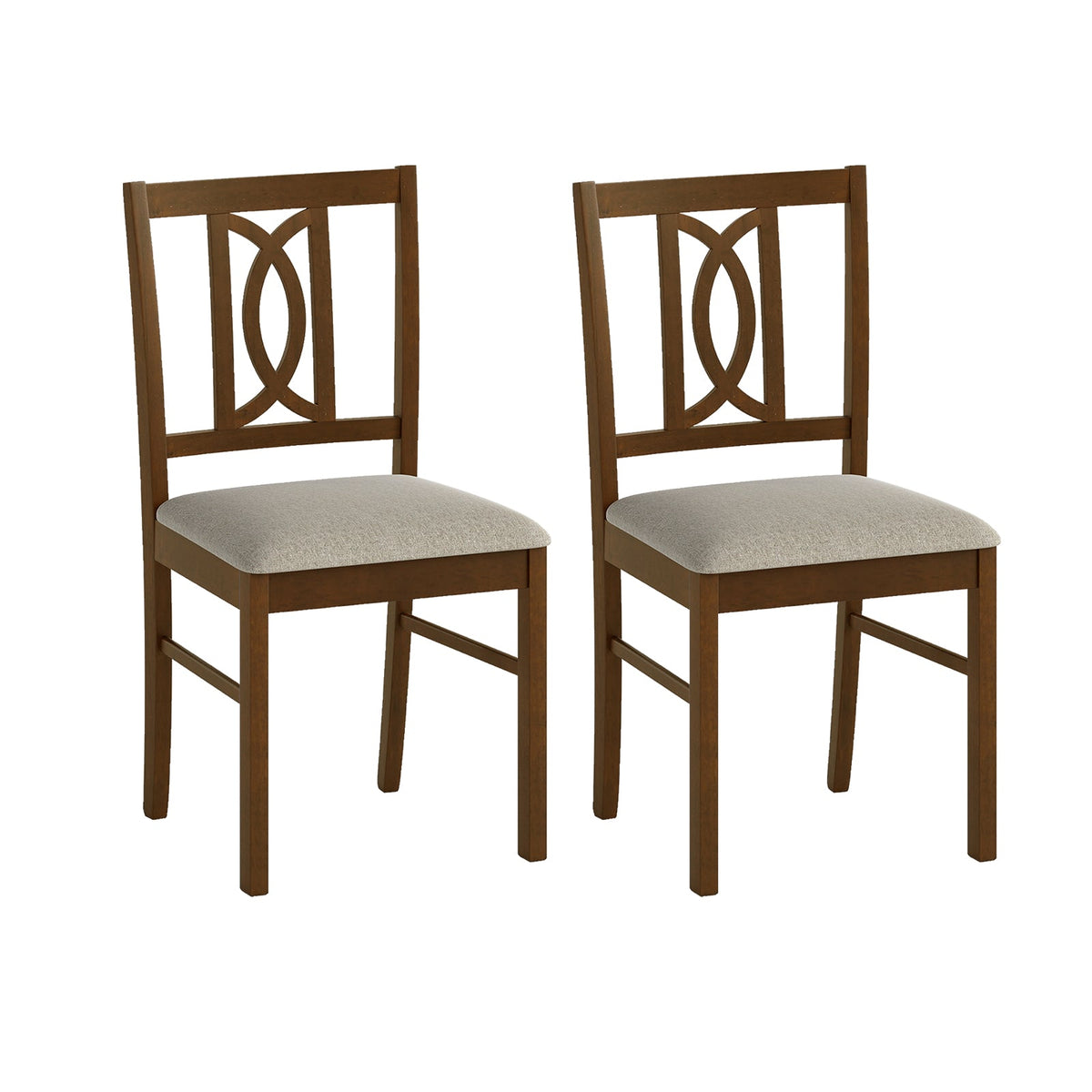 Set of 2 Rubber Wood Dining Chairs with Hollowed Backrest-Walnut