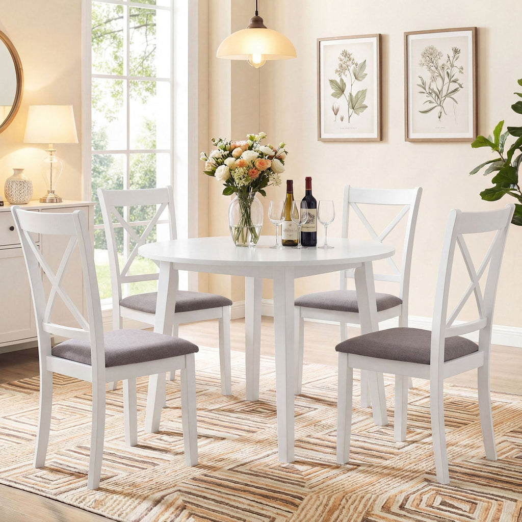 Set of 4 Rubber Wood Dining Room Chairs with Comfortable Backrest and Padded Seat