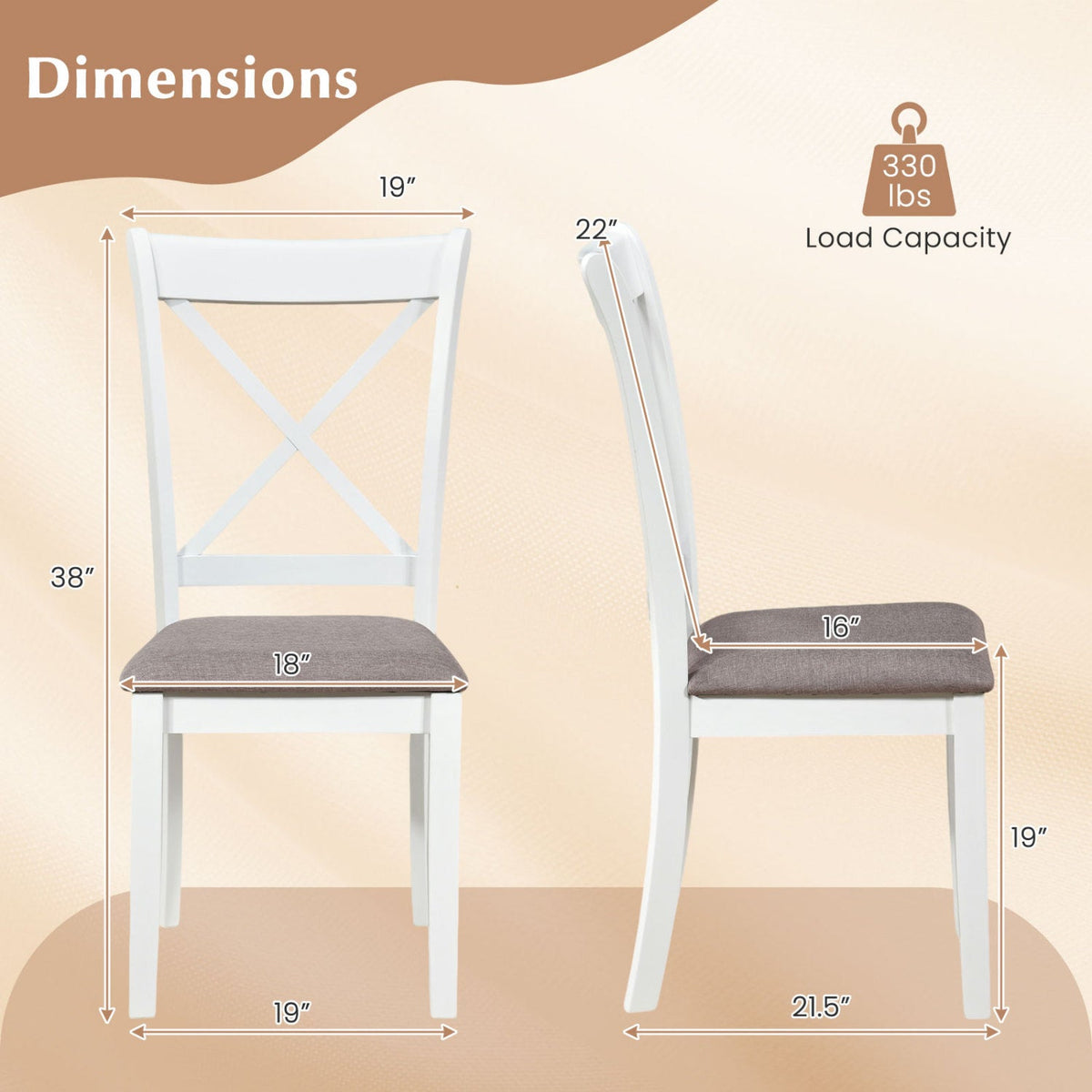 Set of 4 Rubber Wood Dining Room Chairs with Comfortable Backrest and Padded Seat