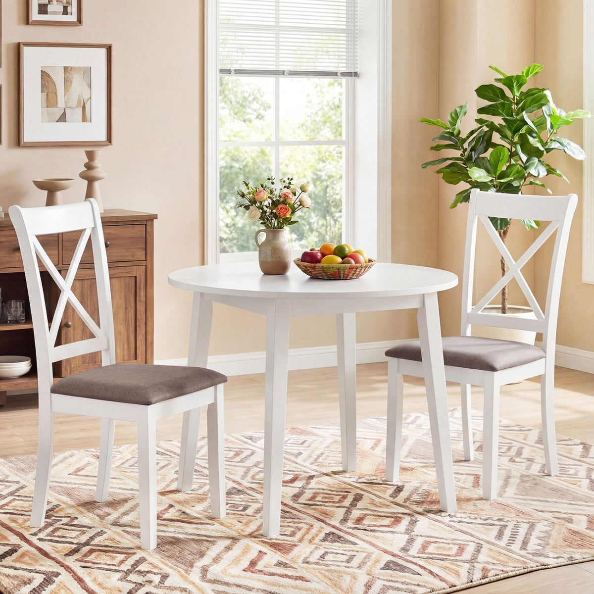 Set of 4 Rubber Wood Dining Room Chairs with Comfortable Backrest and Padded Seat
