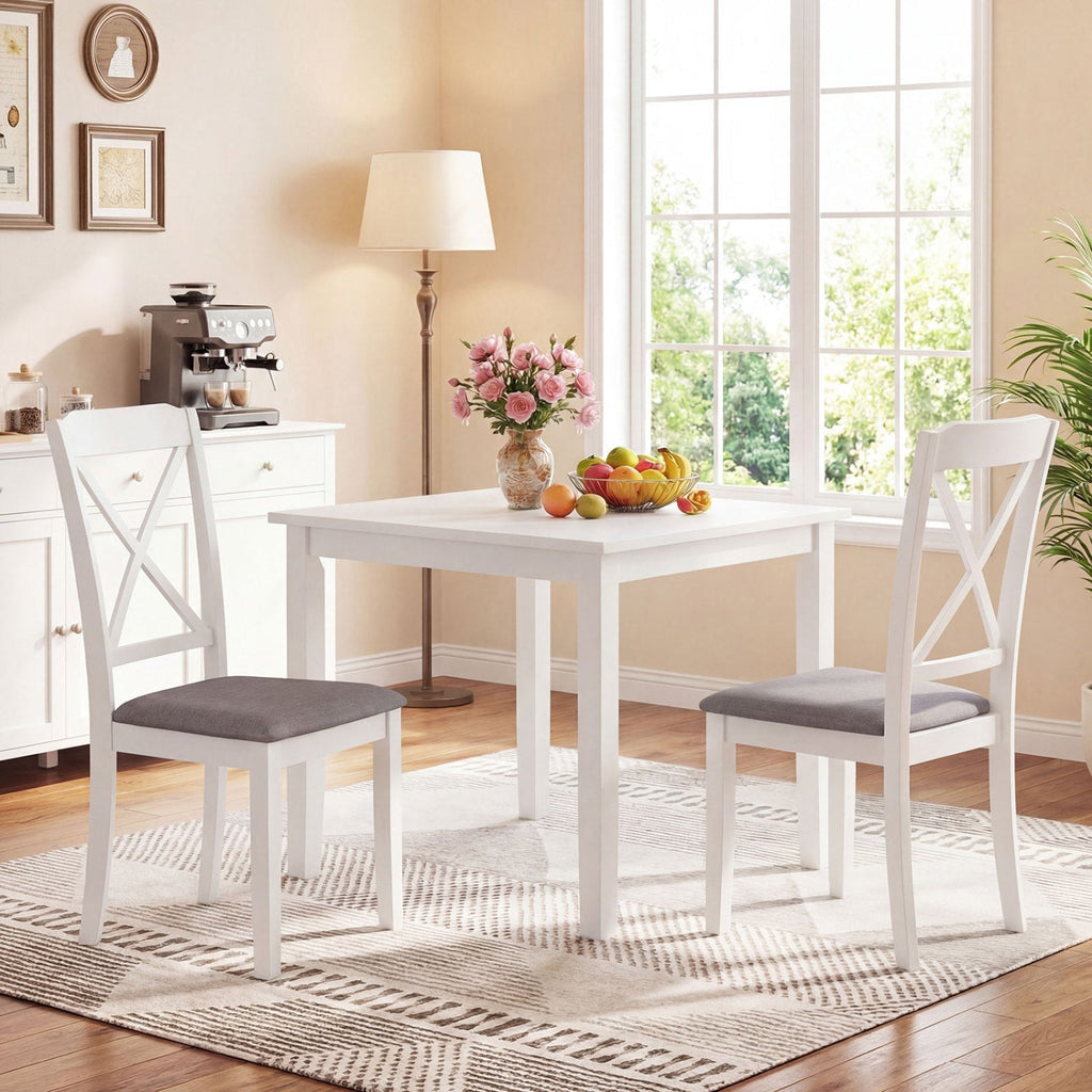 Set of 4 Rubber Wood Dining Room Chairs with Comfortable Backrest and Padded Seat