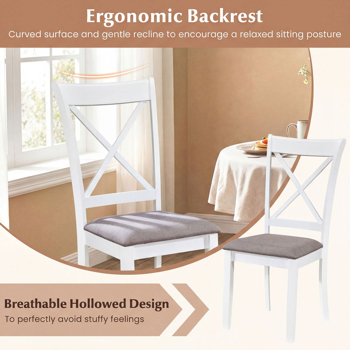 Set of 4 Rubber Wood Dining Room Chairs with Comfortable Backrest and Padded Seat