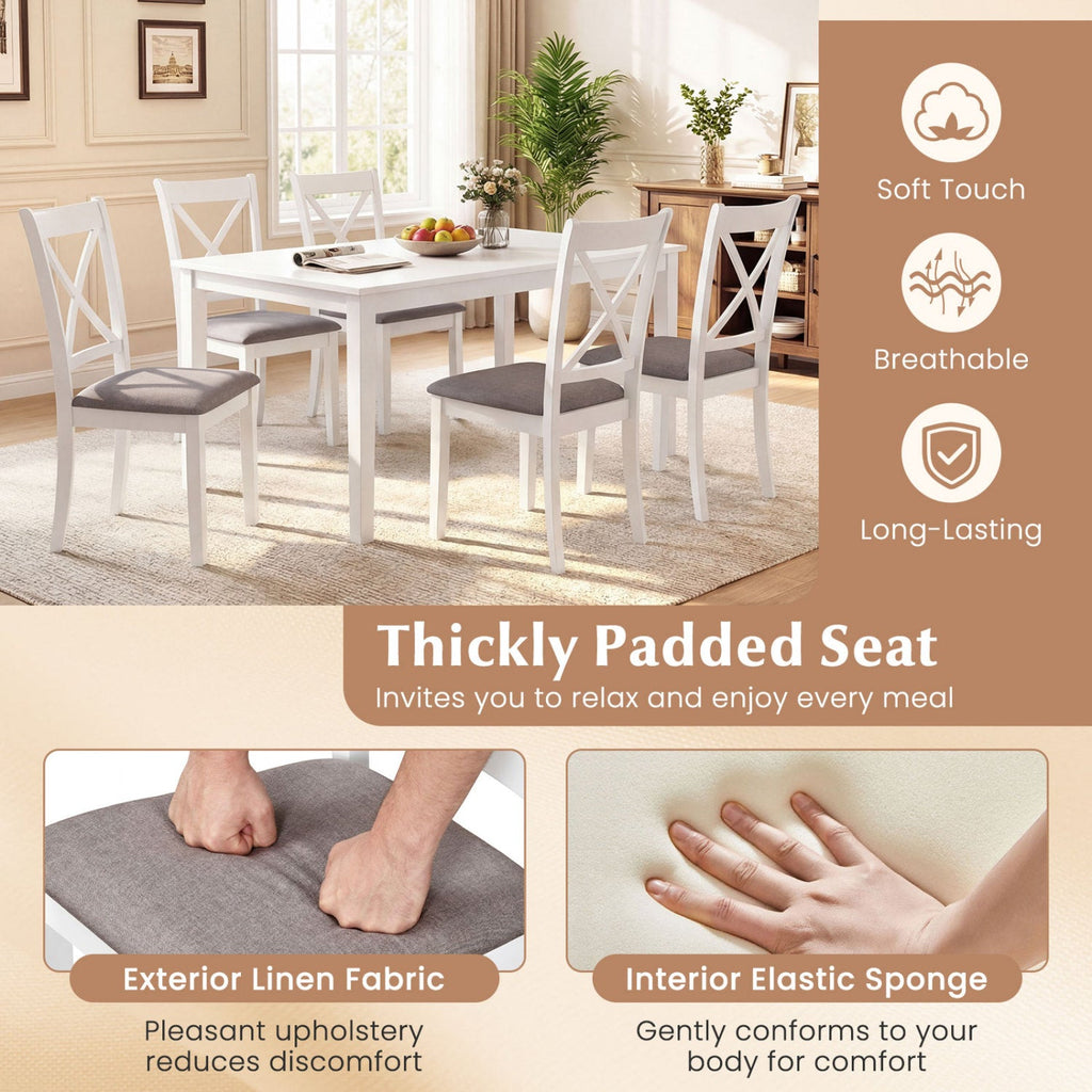 Set of 4 Rubber Wood Dining Room Chairs with Comfortable Backrest and Padded Seat