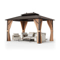 10x13ft Double-Roof Patio Hardtop Gazebo with Galvanized Steel Roof Netting and Curtains