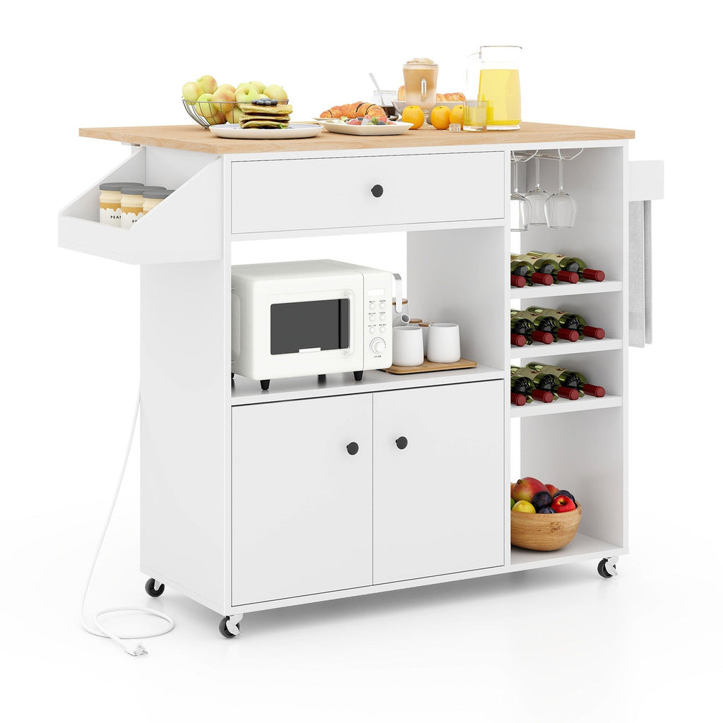Drop Leaf Mobile Kitchen Island Cart with Power Outlet