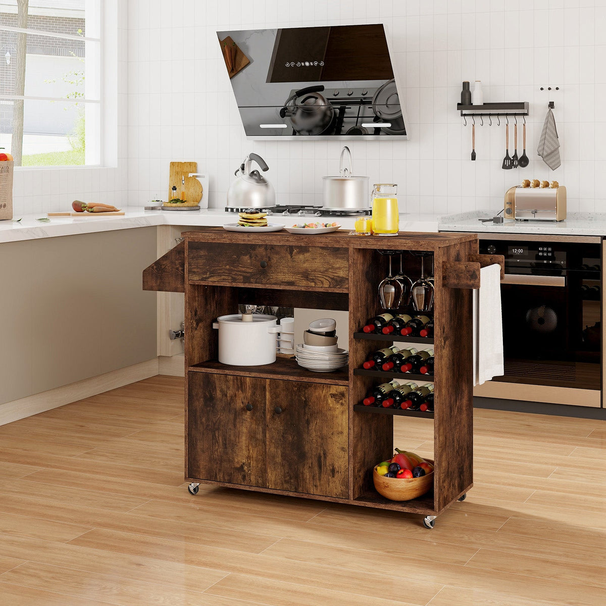 Drop Leaf Mobile Kitchen Island Cart with Power Outlet