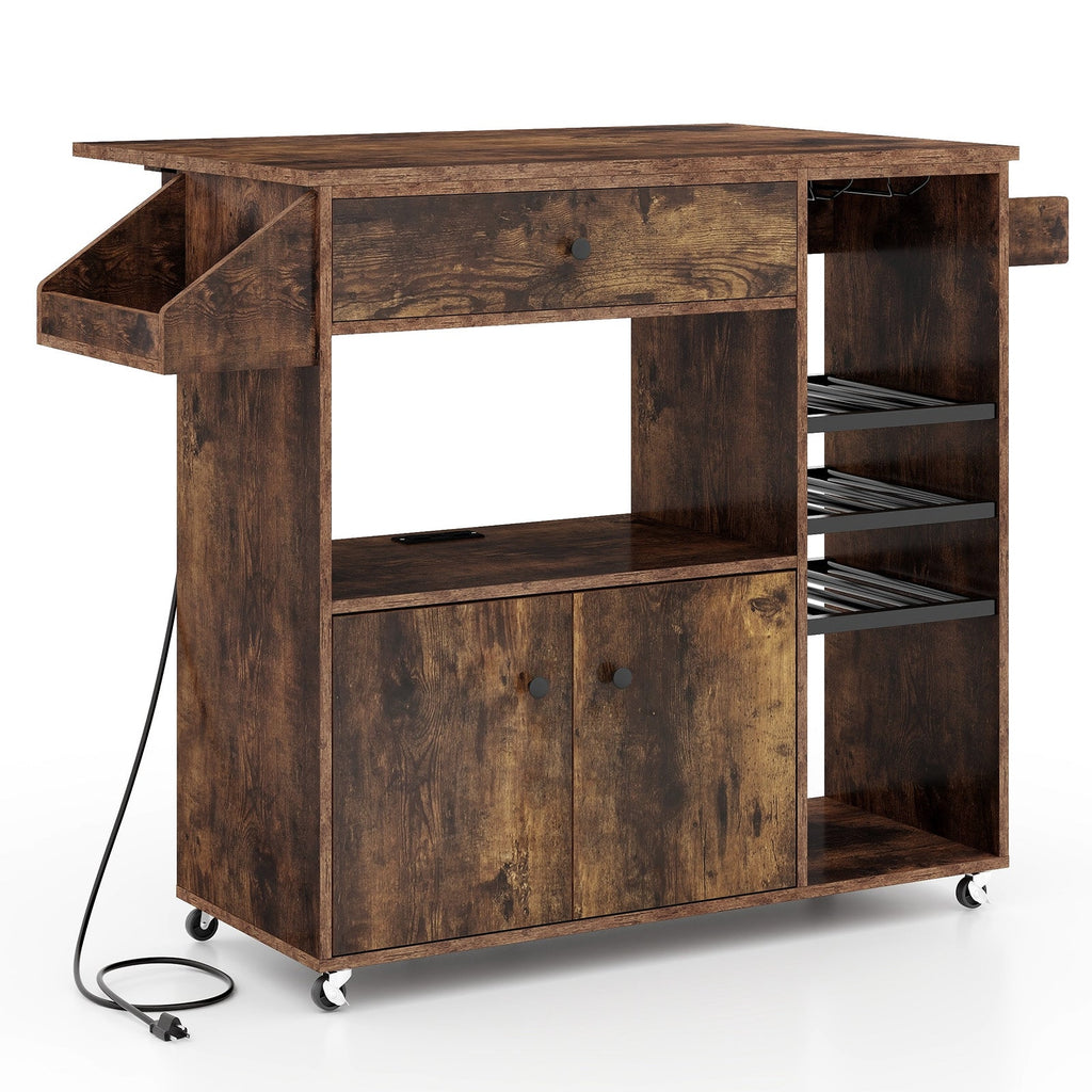Drop Leaf Mobile Kitchen Island Cart with Power Outlet