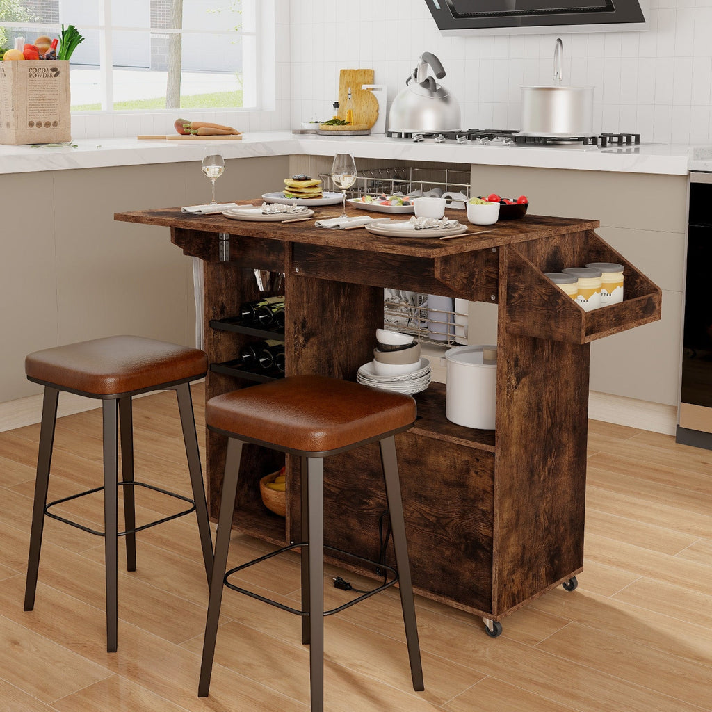 Drop Leaf Mobile Kitchen Island Cart with Power Outlet