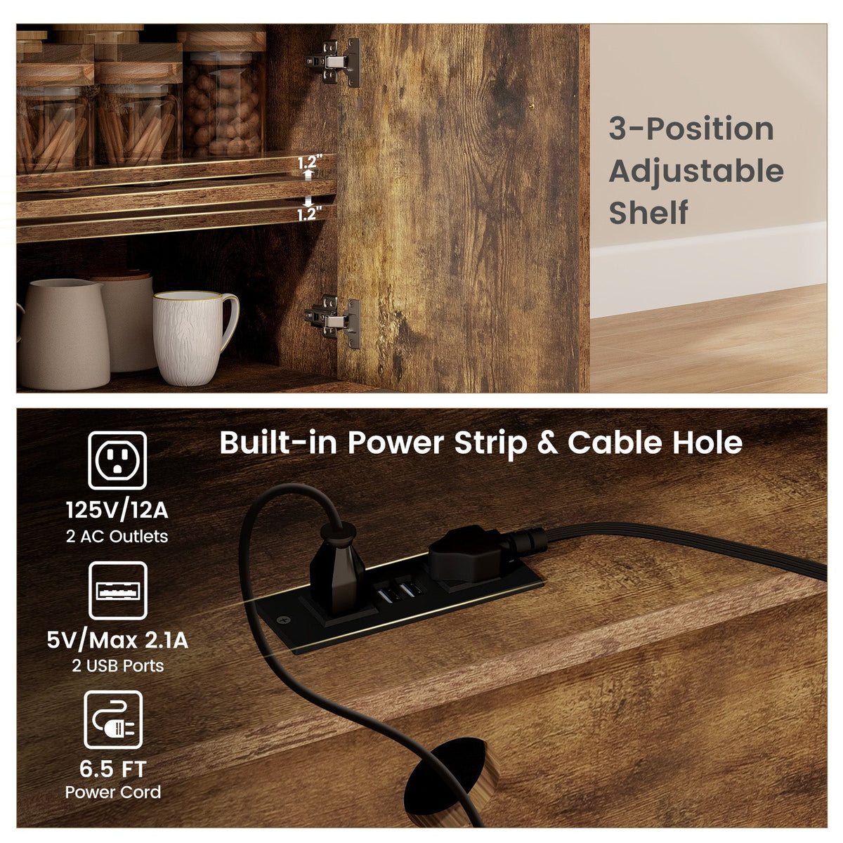 Drop Leaf Mobile Kitchen Island Cart with Power Outlet