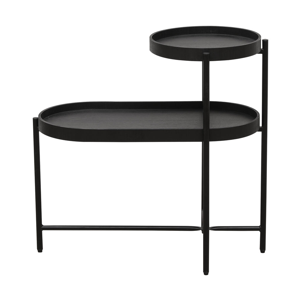 2-Tier Black Side Table with Storage