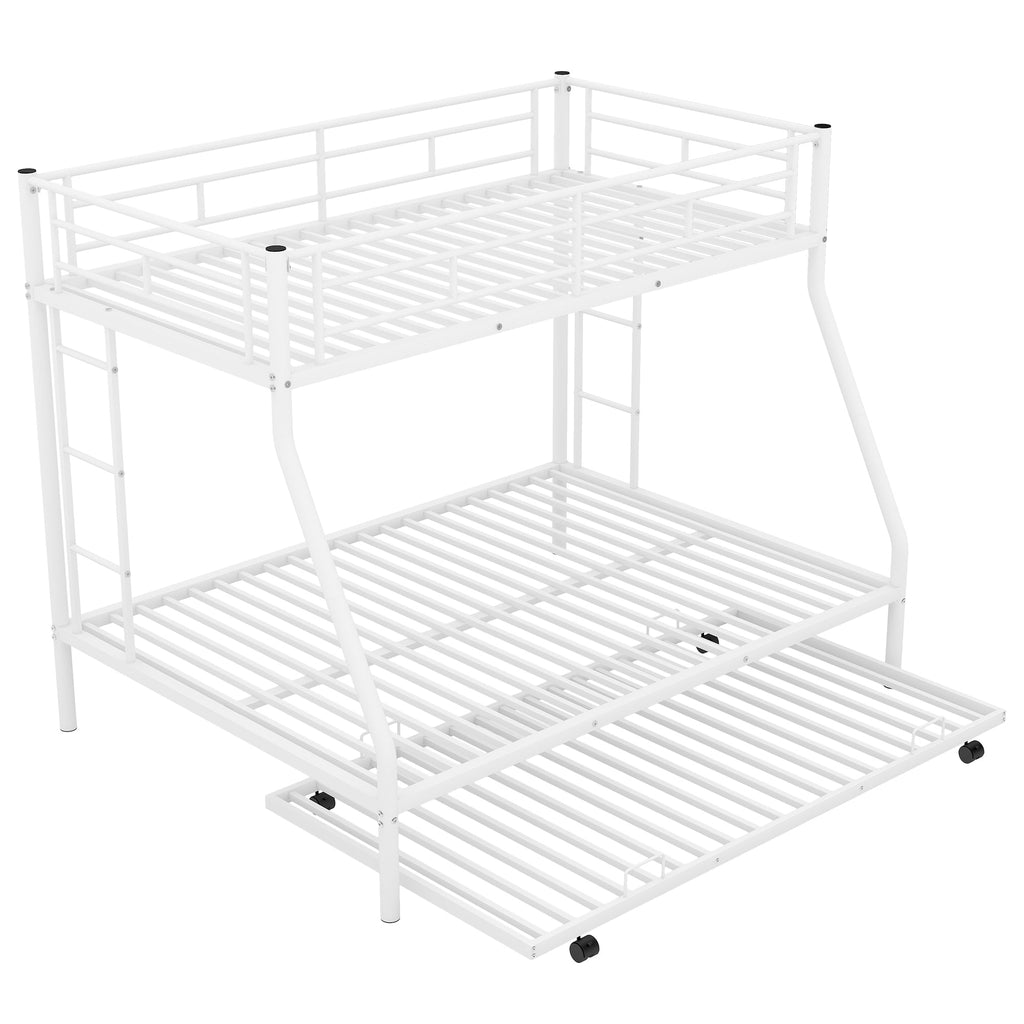 Twin over Full Bed with Sturdy Steel Frame Bunk Bed with Twin Size Trundle