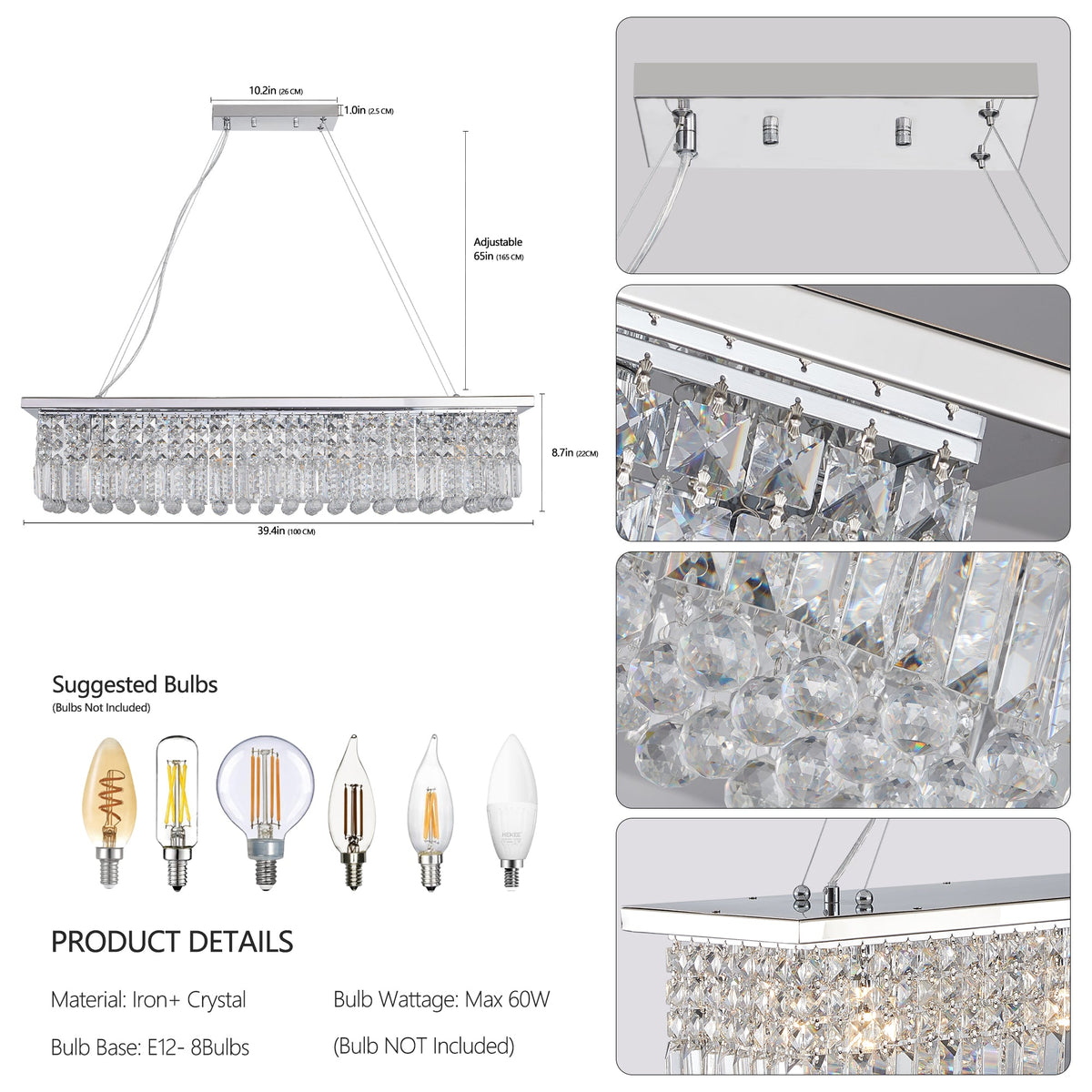 Modern Crystal Chandelier for Dining Room 8-Light