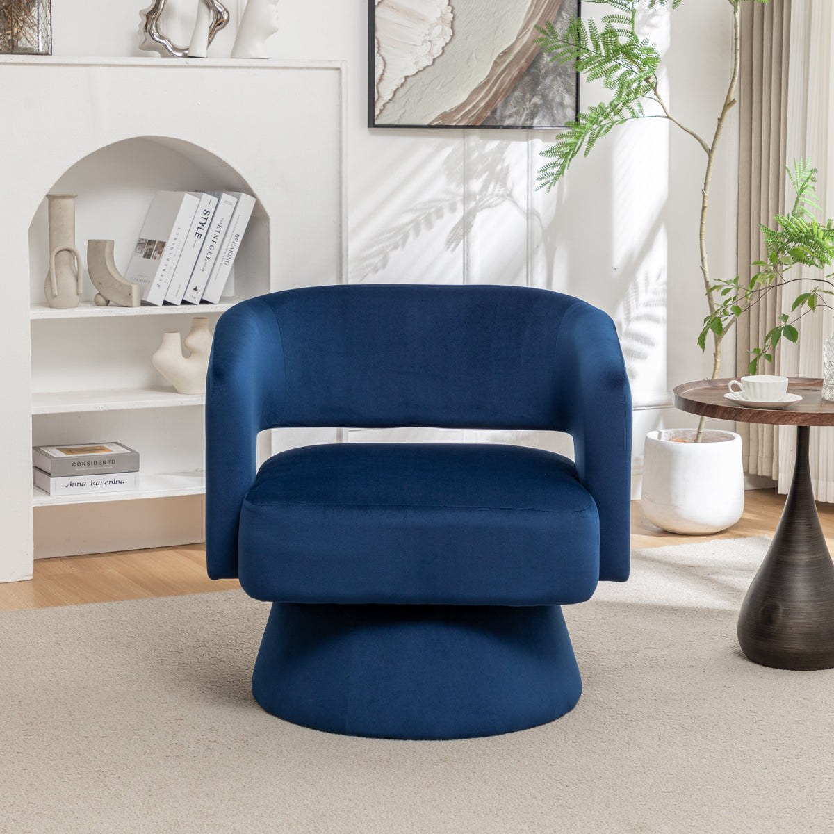 Swivel Barrel Chair, Velvet Accent Armchair 360 Degree Swivel