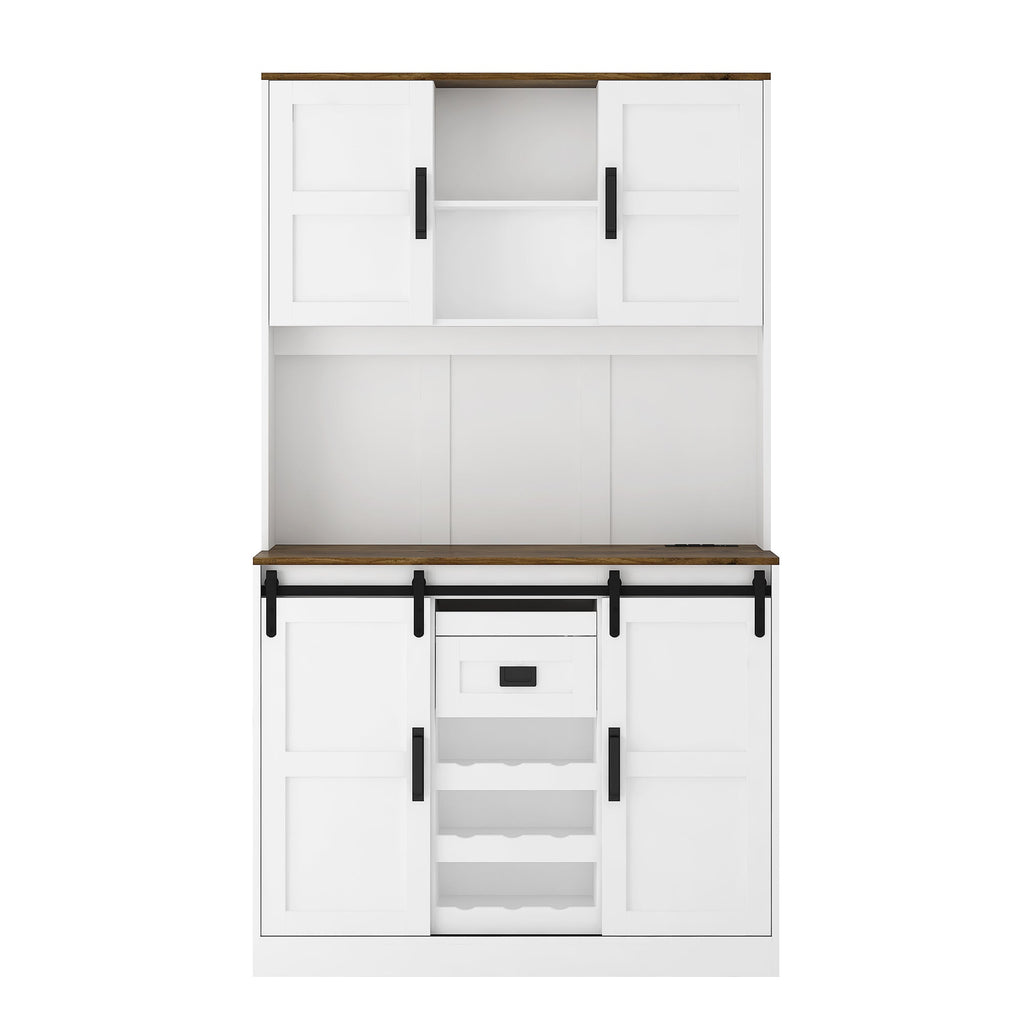 Farmhouse Bar Cabinet with Sliding Barn Door, Large Kitchen Buffet
