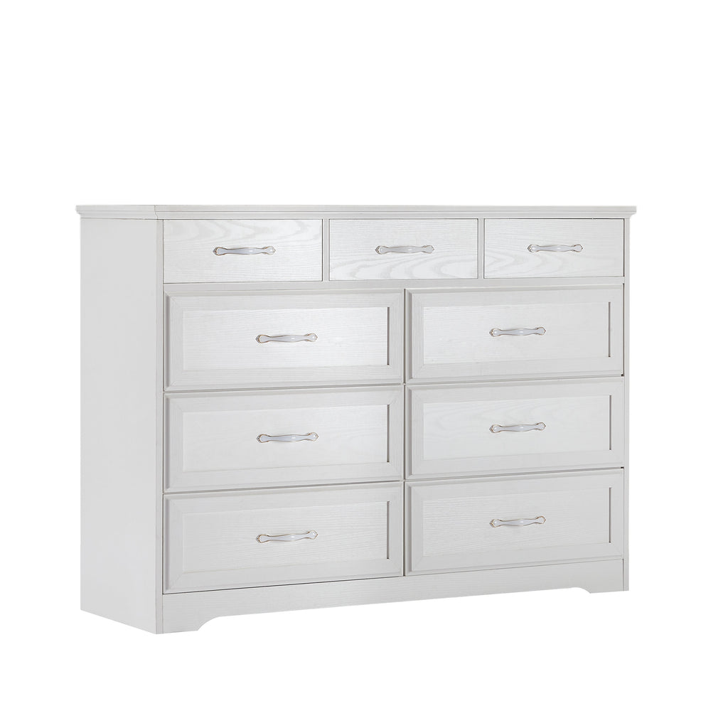 Bedroom dresser 9 drawer long dresser with antique handles wood chest of drawers