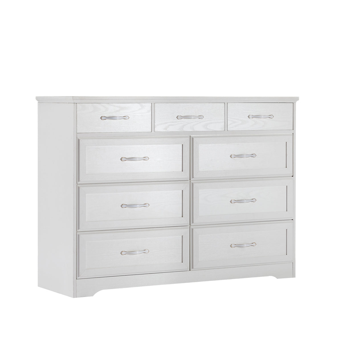 Bedroom dresser 9 drawer long dresser with antique handles wood chest of drawers