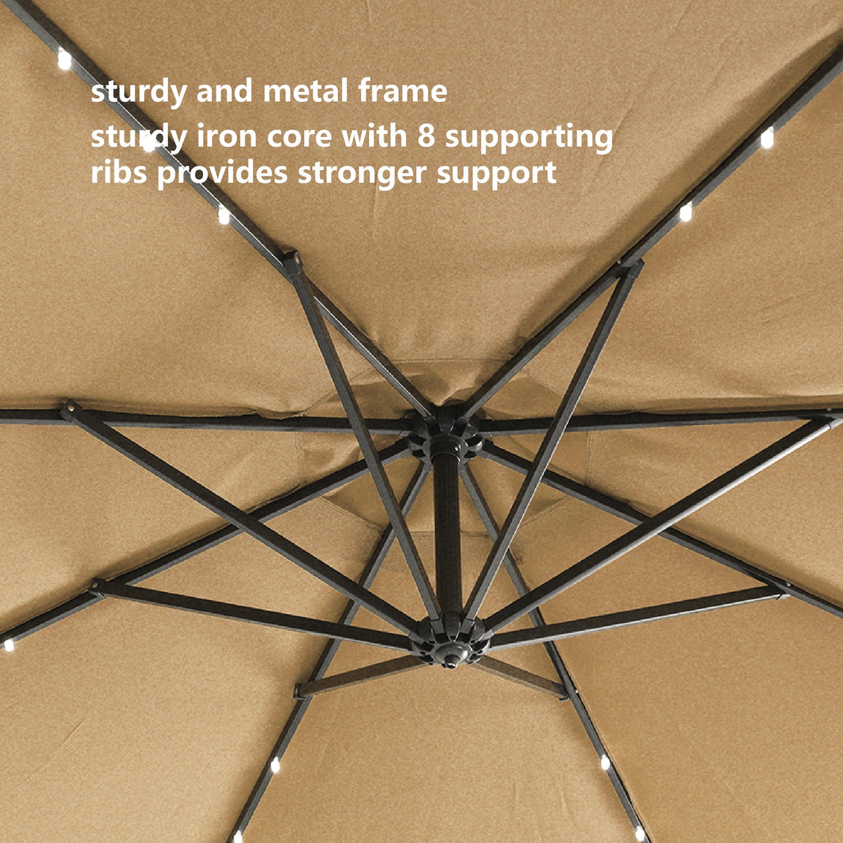 10 FT Solar LED Patio Outdoor Umbrella Hanging Cantilever Umbrella Offset Umbrella