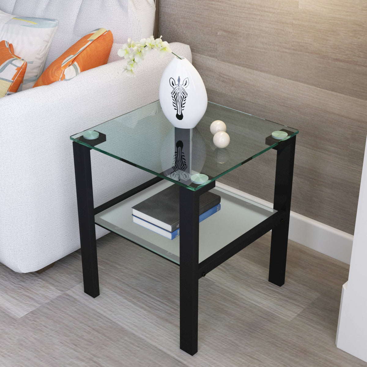 Glass two layer tea table
