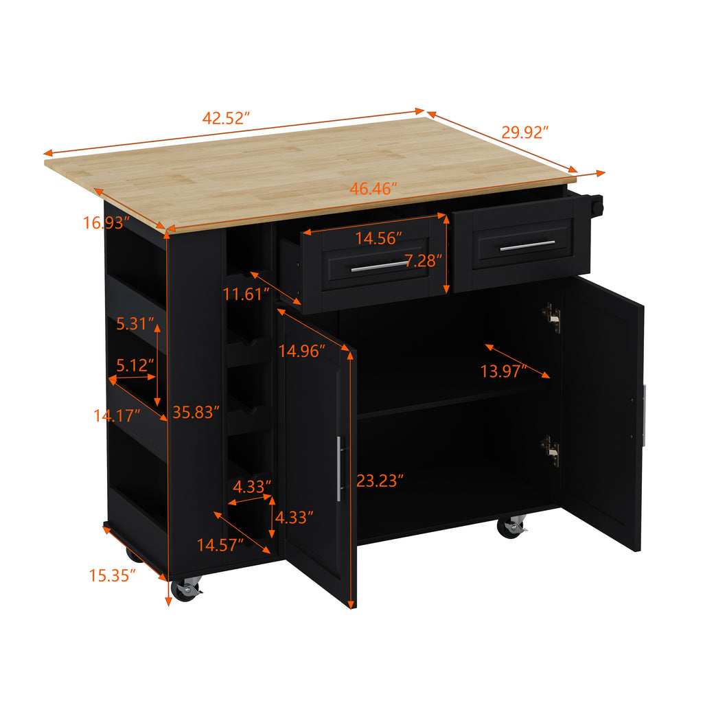 Multi-Functional Kitchen Island Cart, 2 Door Cabinet, Two Drawers