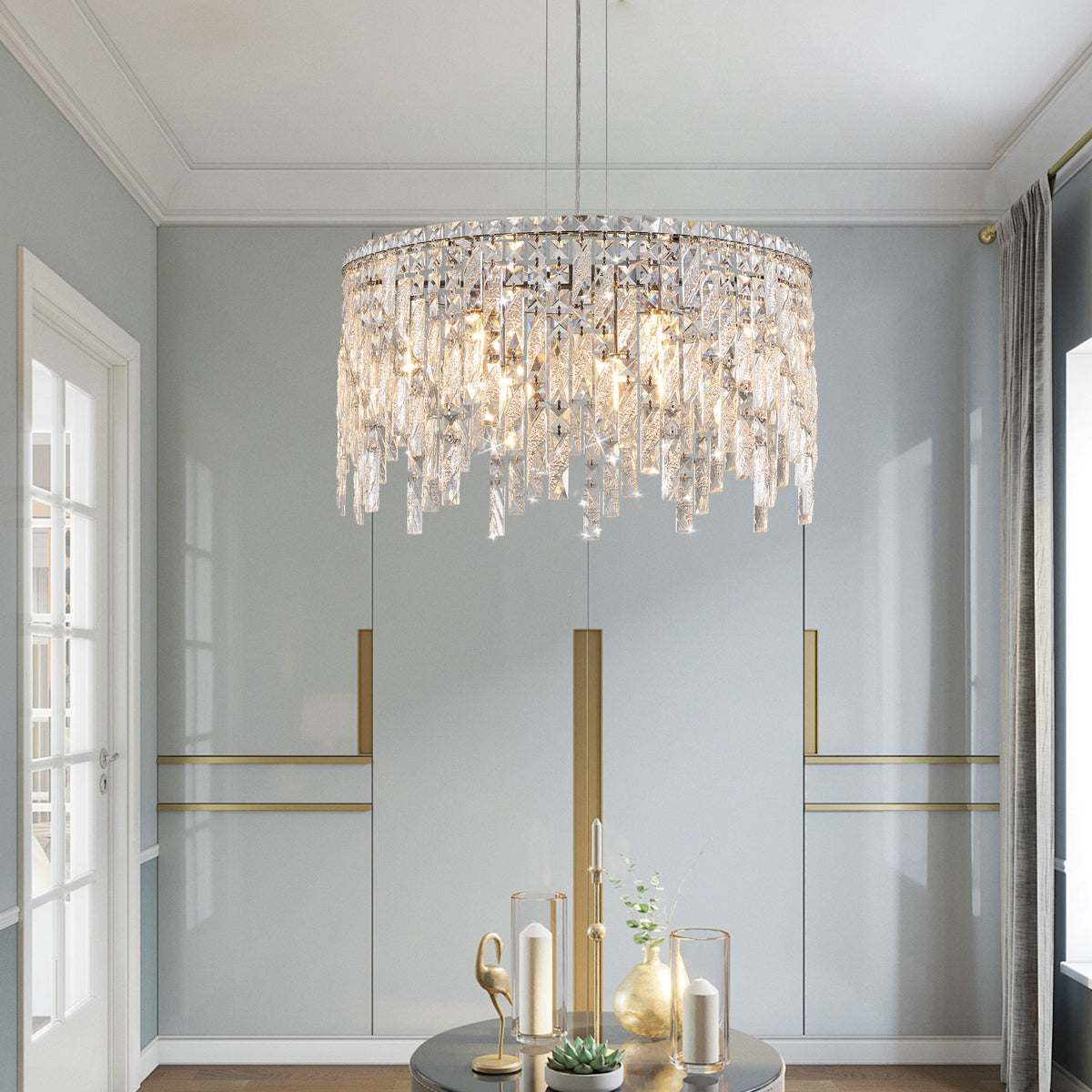 Deluxe round silver crystal chandelier