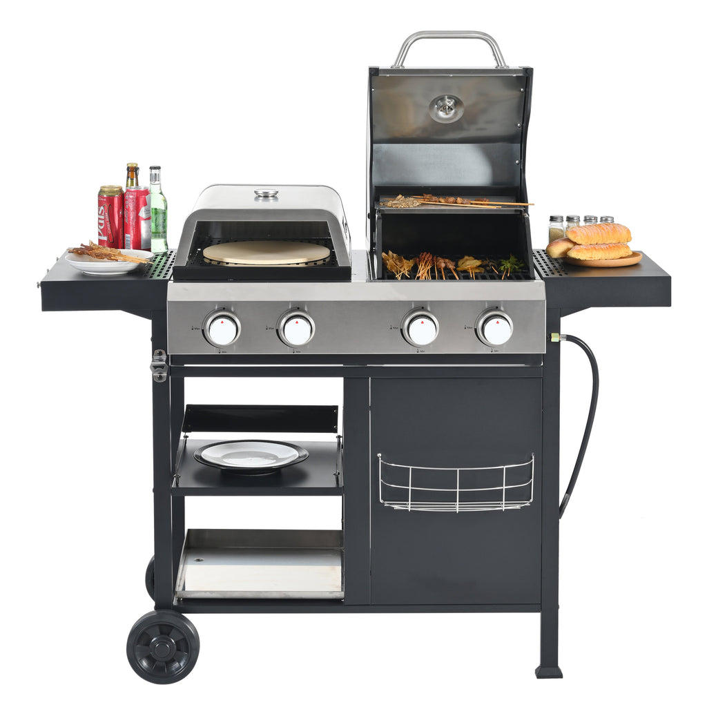 2+2 multifunctional gas barbecue grill and covered grill combination for outdoor cooking