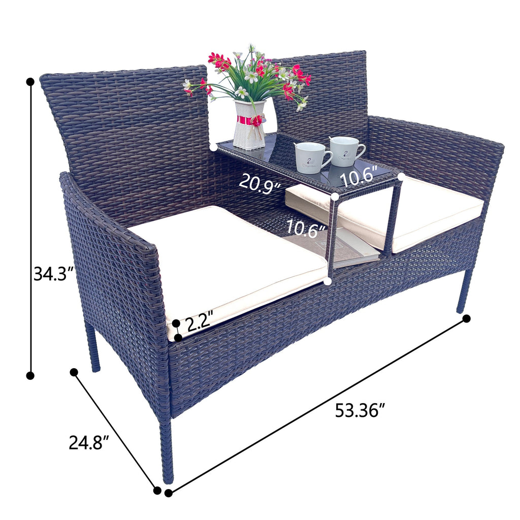 Wicker Patio Set Outdoor Set with Removable Cushions & Table