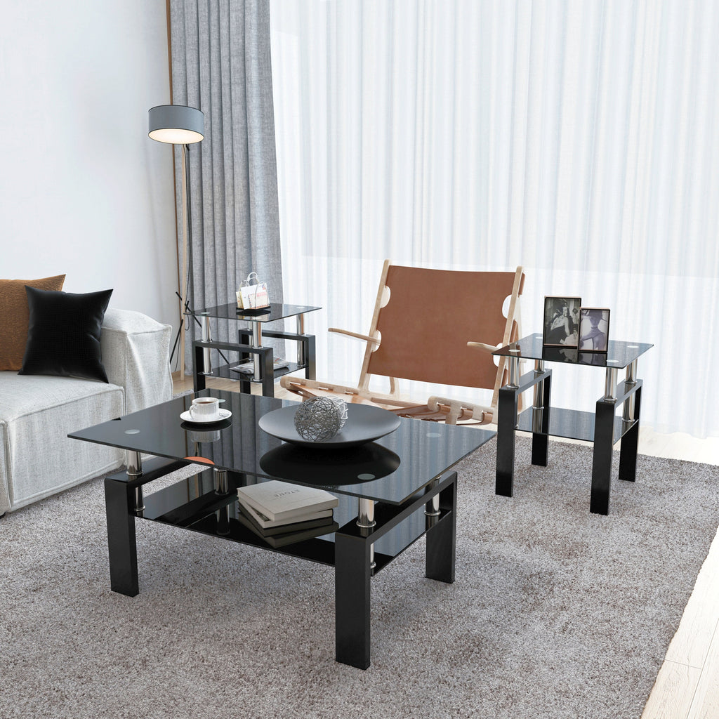 Set of 2, Modern Tempered Glass Tea Table, Coffee Table