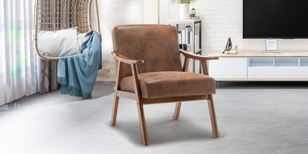 Medieval modern chair, solid wood frame accent chair with ultra thick backrest