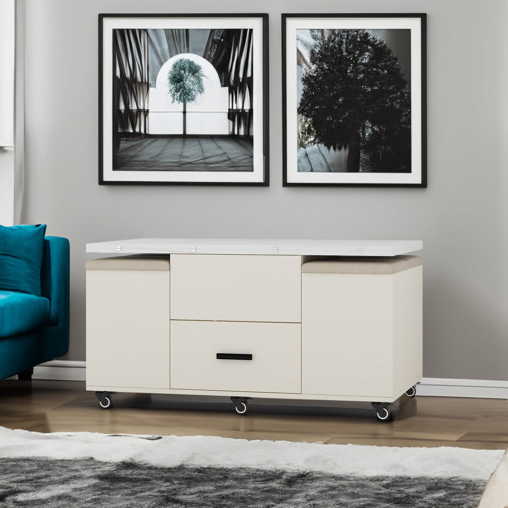 Modern lift coffee table, living room with 4 chairs, expandable, 1 hidden storage space