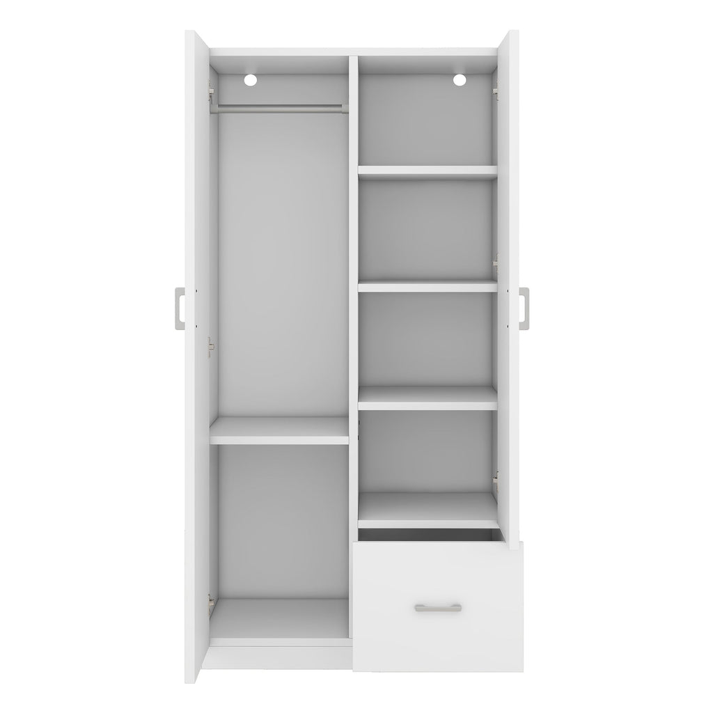 Wooden Wardrobe with Double Doors, Armoire with Hanging Rod, 5 Fixed Shelves