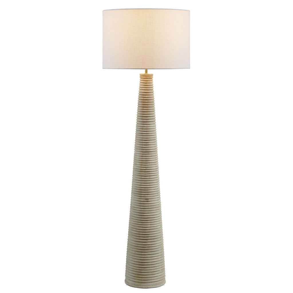 Carved Ribbed Wood Floor Lamp with Drum Shade