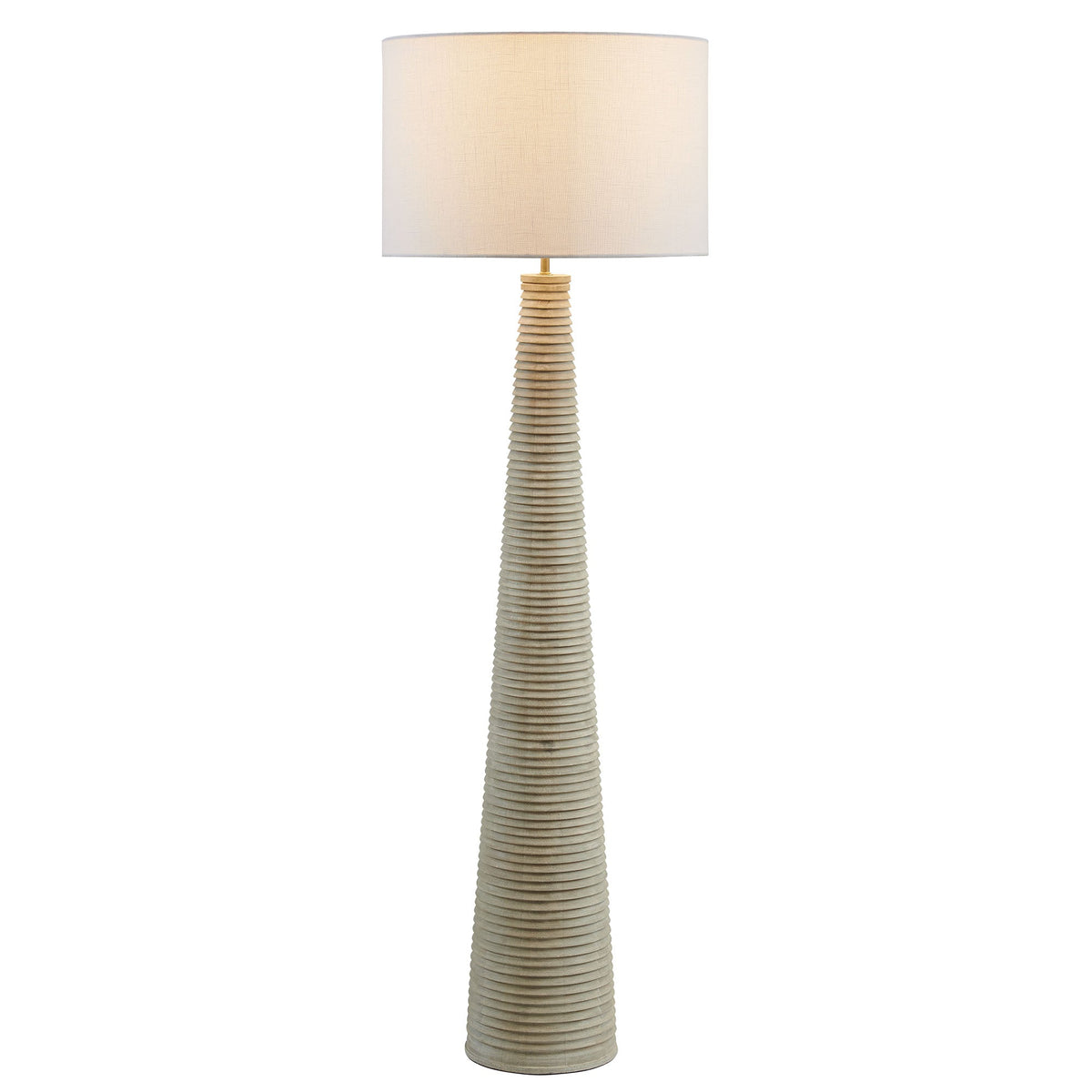 Carved Ribbed Wood Floor Lamp with Drum Shade