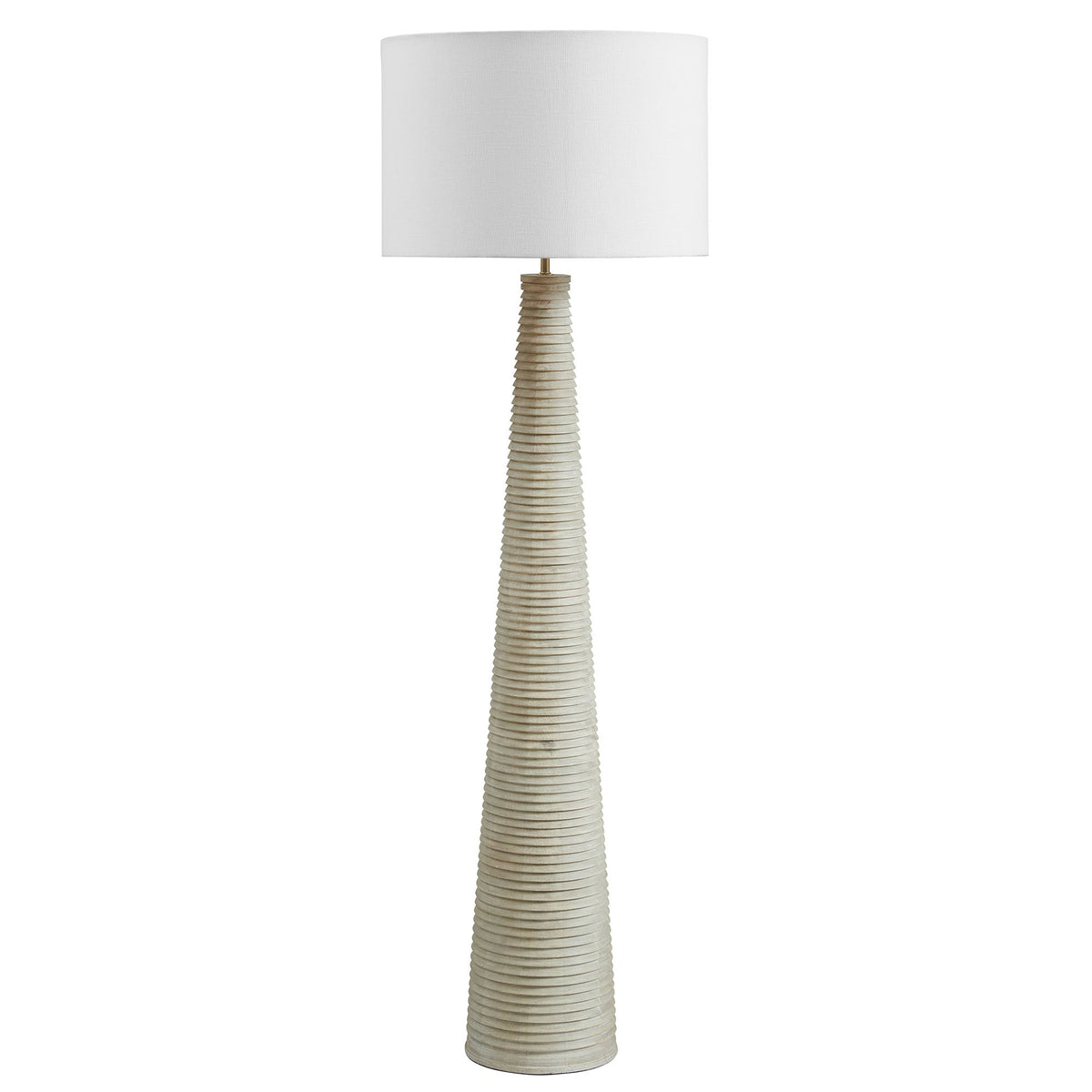 Carved Ribbed Wood Floor Lamp with Drum Shade