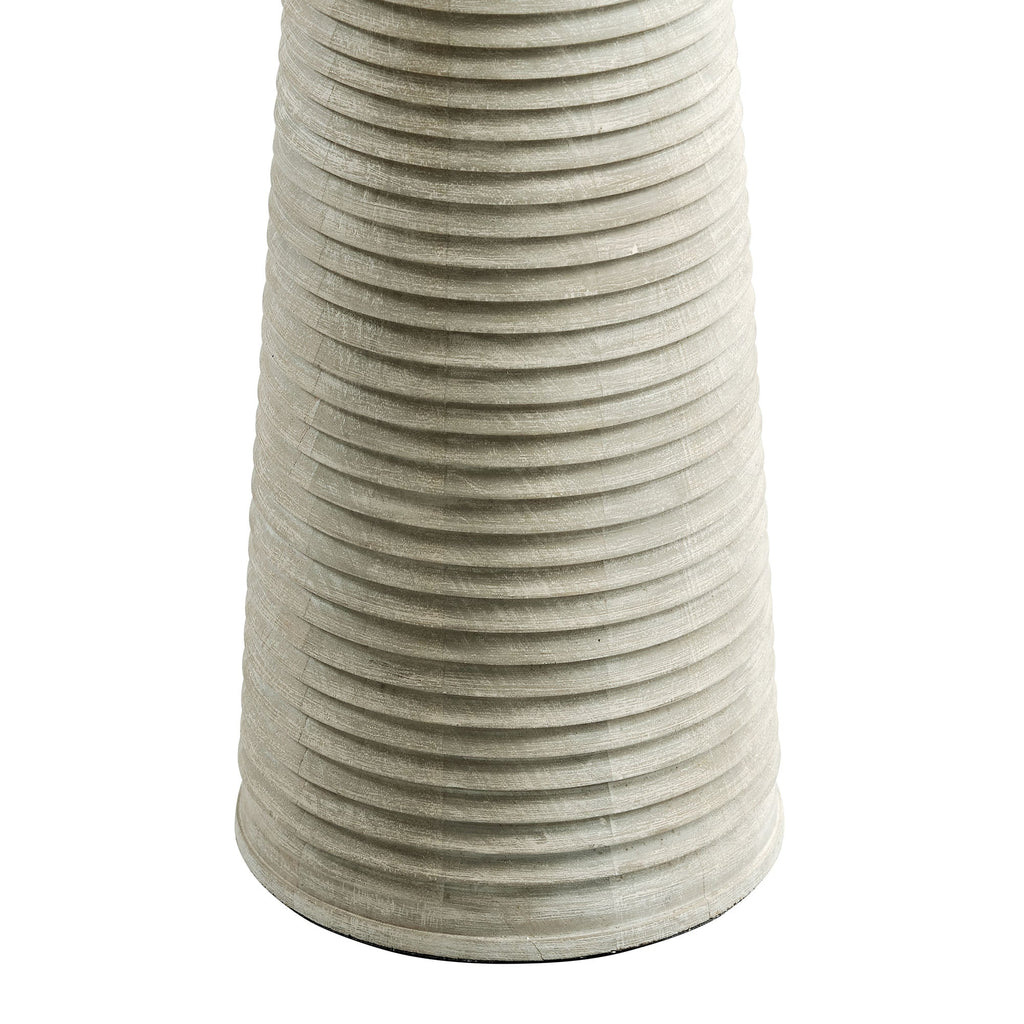 Carved Ribbed Wood Floor Lamp with Drum Shade