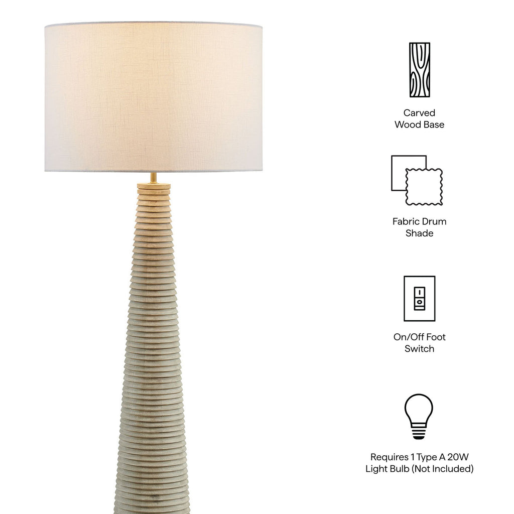 Carved Ribbed Wood Floor Lamp with Drum Shade