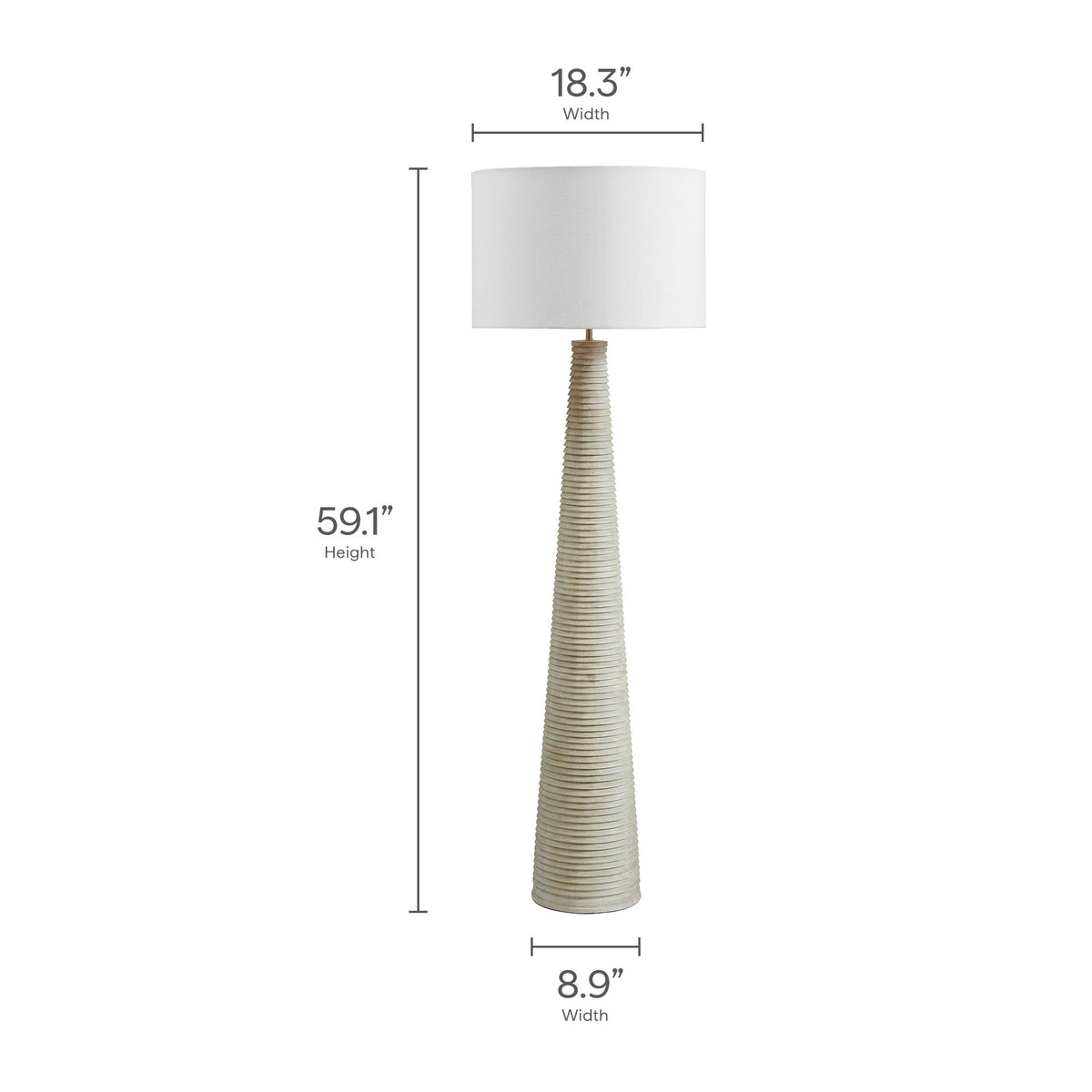Carved Ribbed Wood Floor Lamp with Drum Shade
