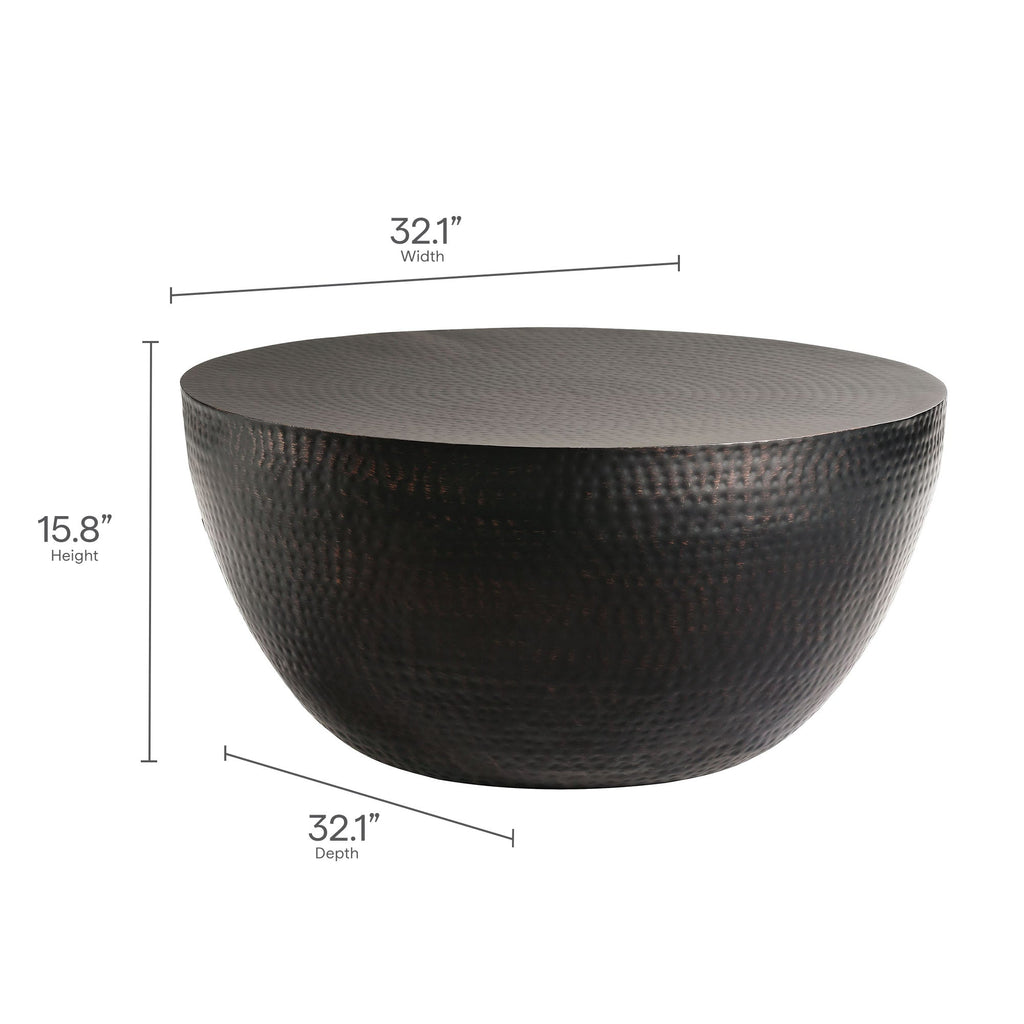 32 Inch Metal Hammered Coffee Table