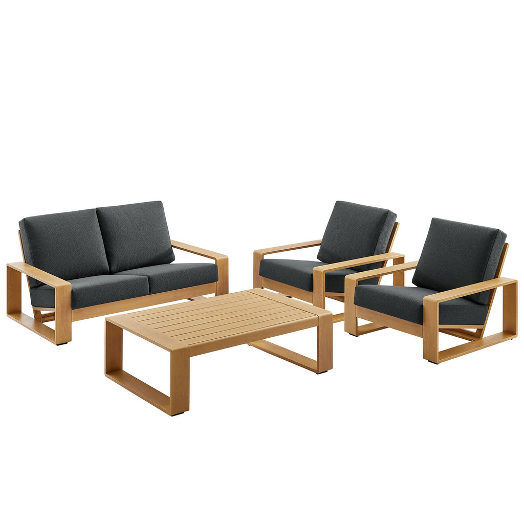 4-Piece Outdoor Patio Aluminum Faux Wood Furniture Set