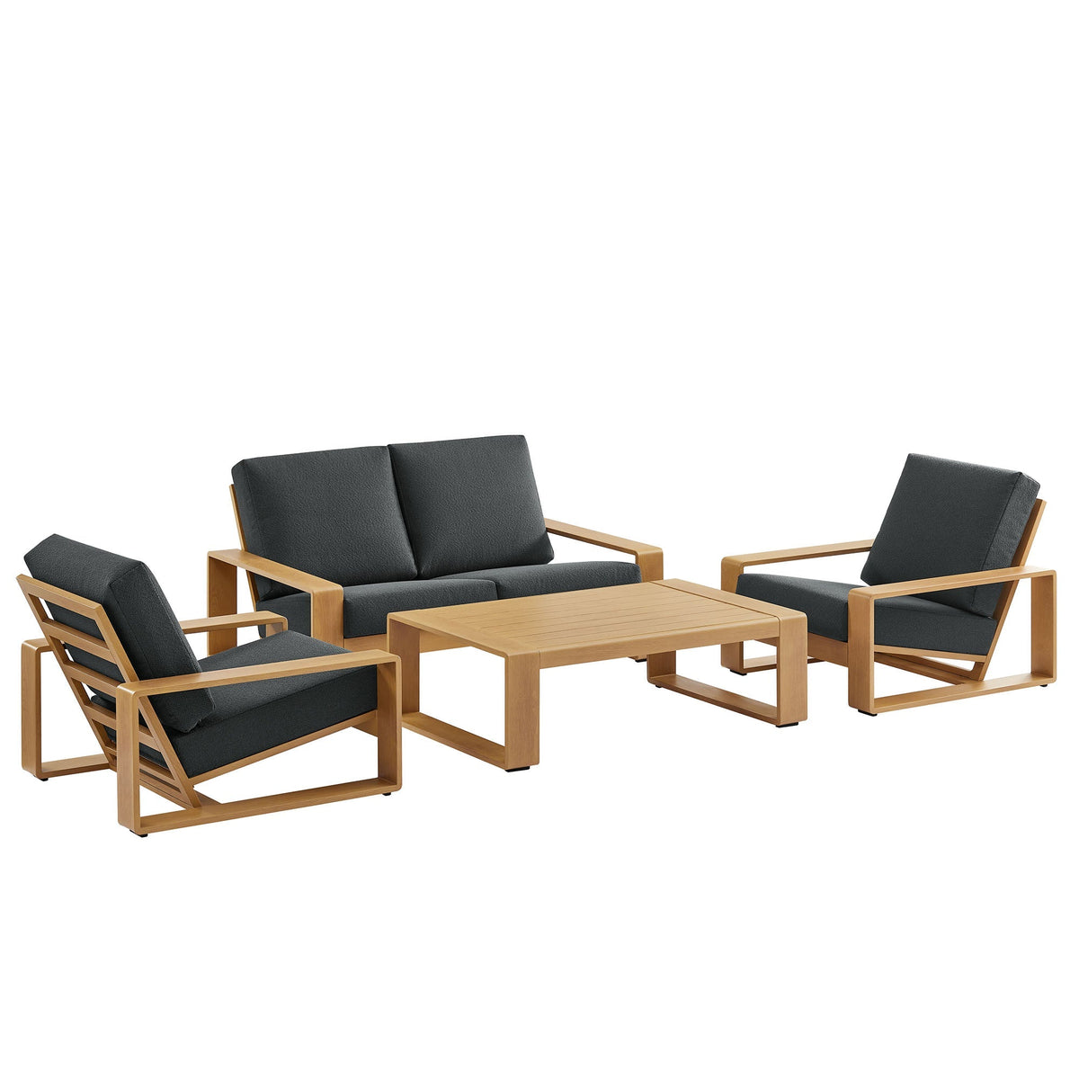 4-Piece Outdoor Patio Aluminum Faux Wood Furniture Set