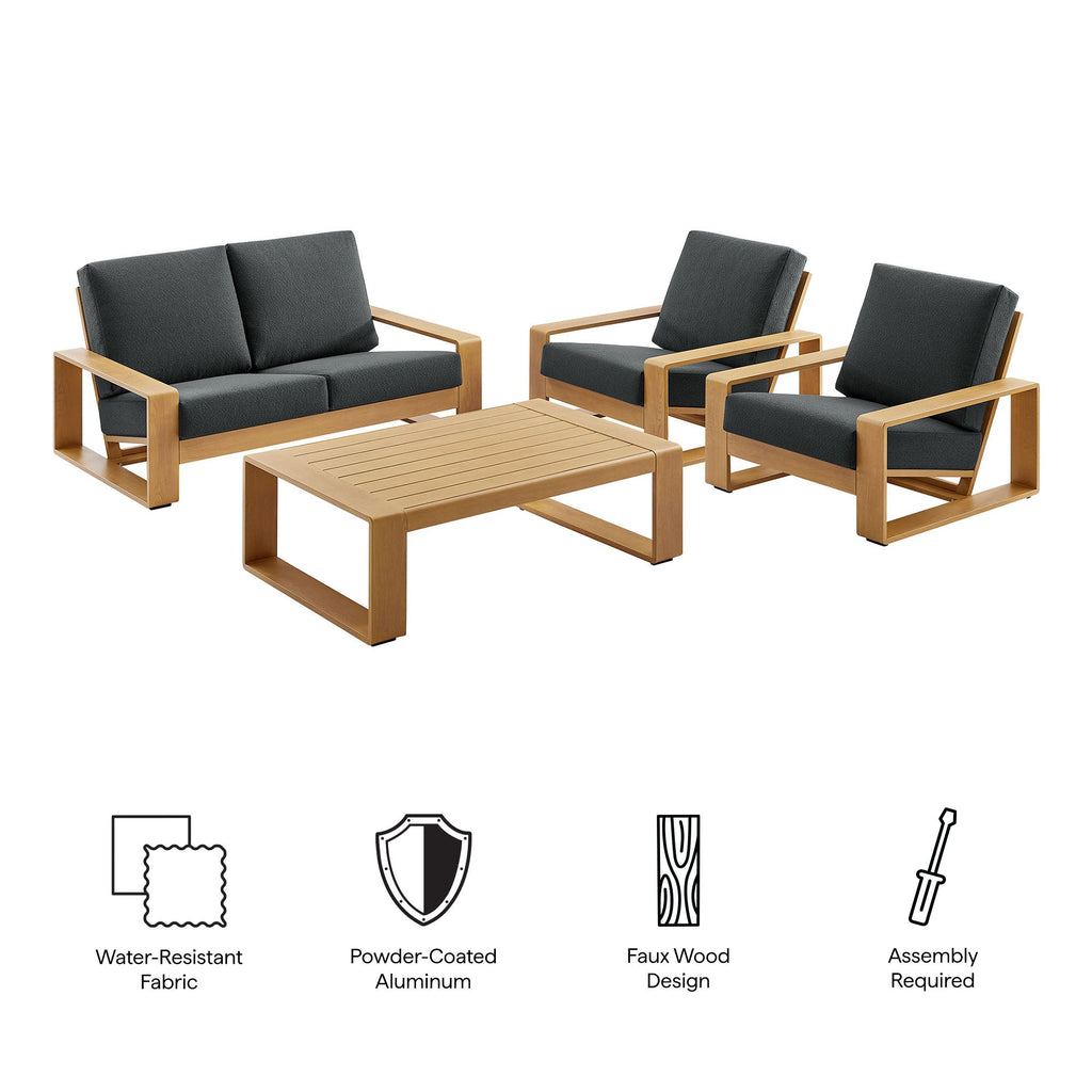 4-Piece Outdoor Patio Aluminum Faux Wood Furniture Set