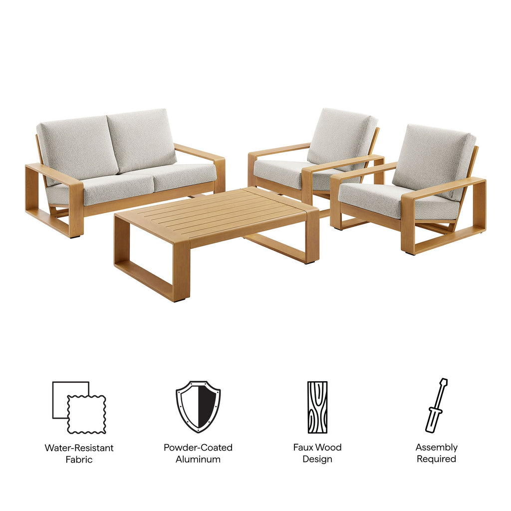 4-Piece Outdoor Patio Aluminum Faux Wood Furniture Set