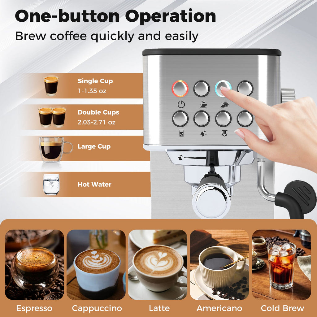 Espresso Machine 20 Bar Compact Stainless Steel Coffee Maker