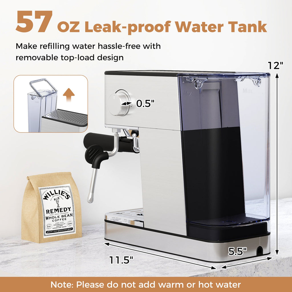 Espresso Machine 20 Bar Compact Stainless Steel Coffee Maker