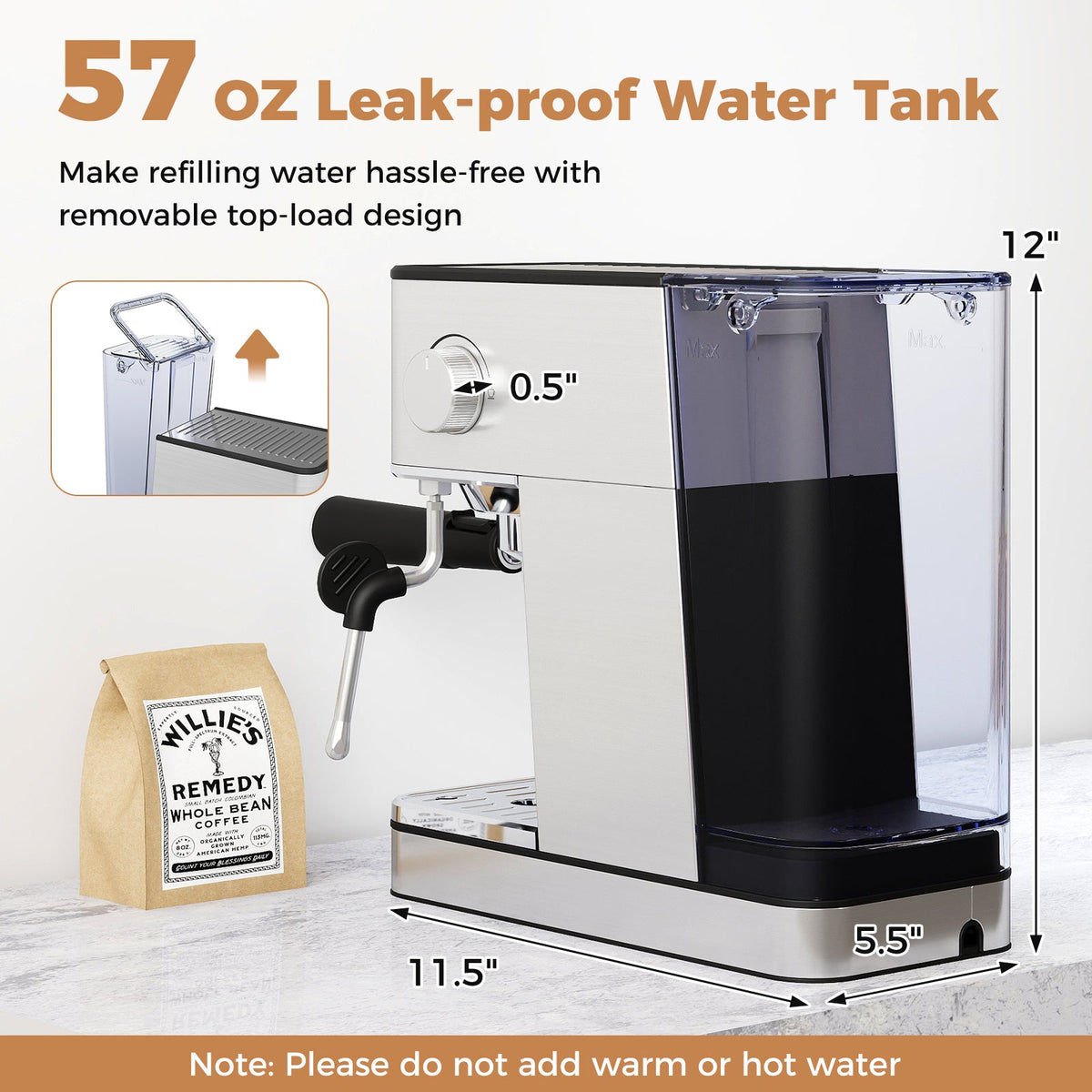 Espresso Machine 20 Bar Compact Stainless Steel Coffee Maker