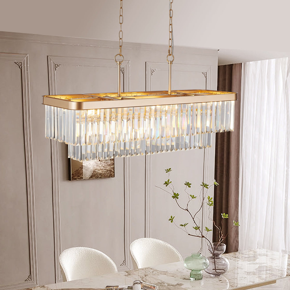 Chandeliers, Rectangular Crystal Chandelier Adjustable
