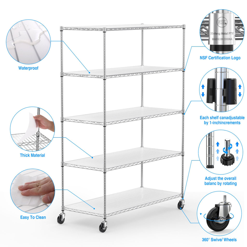 5 Tier 6000lbs Heavy Duty Adjustable Storage Rack Metal Shelf Wire