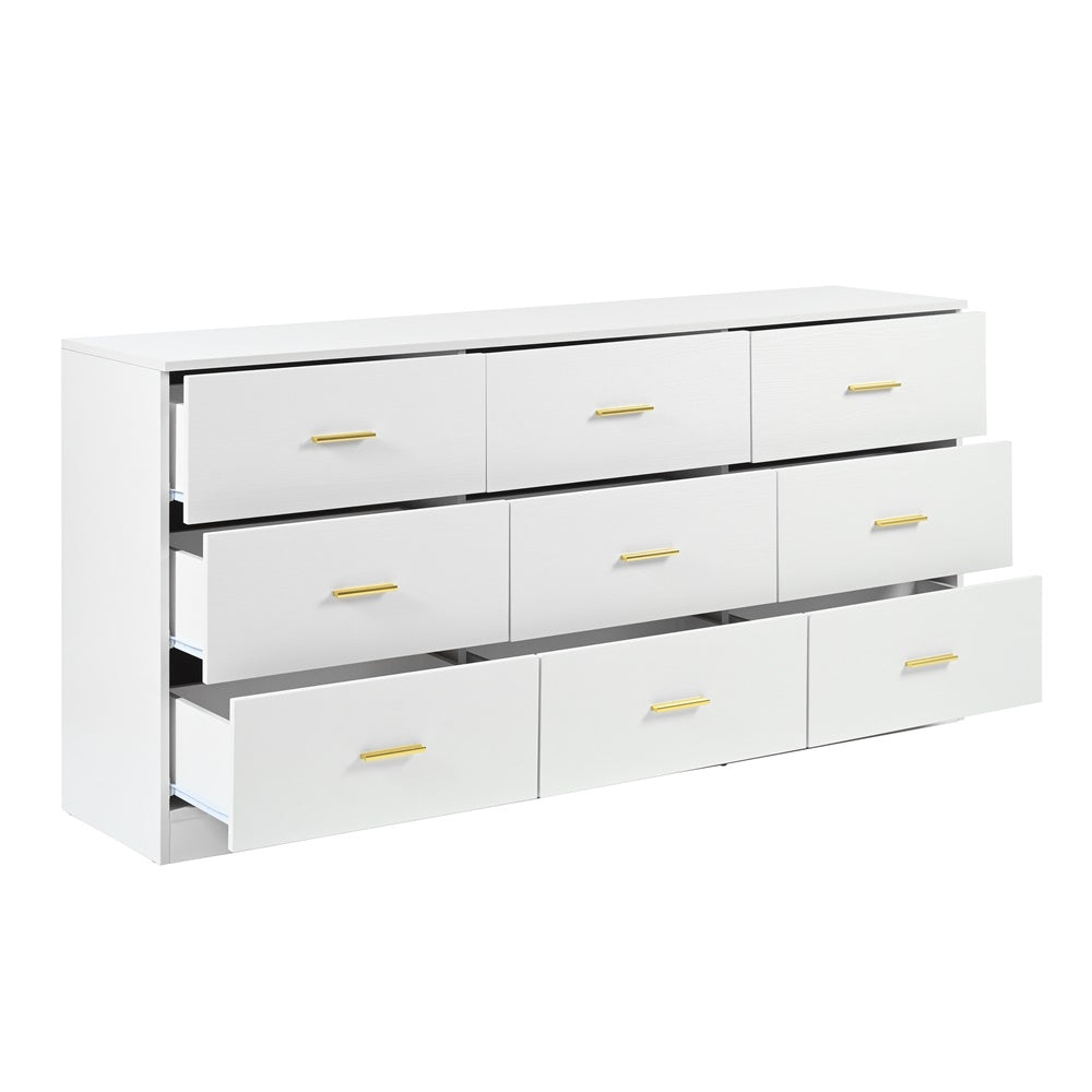 Modern White 9-Drawer Dresser for Bedroom - Ample Storage Wide Chest of Drawers