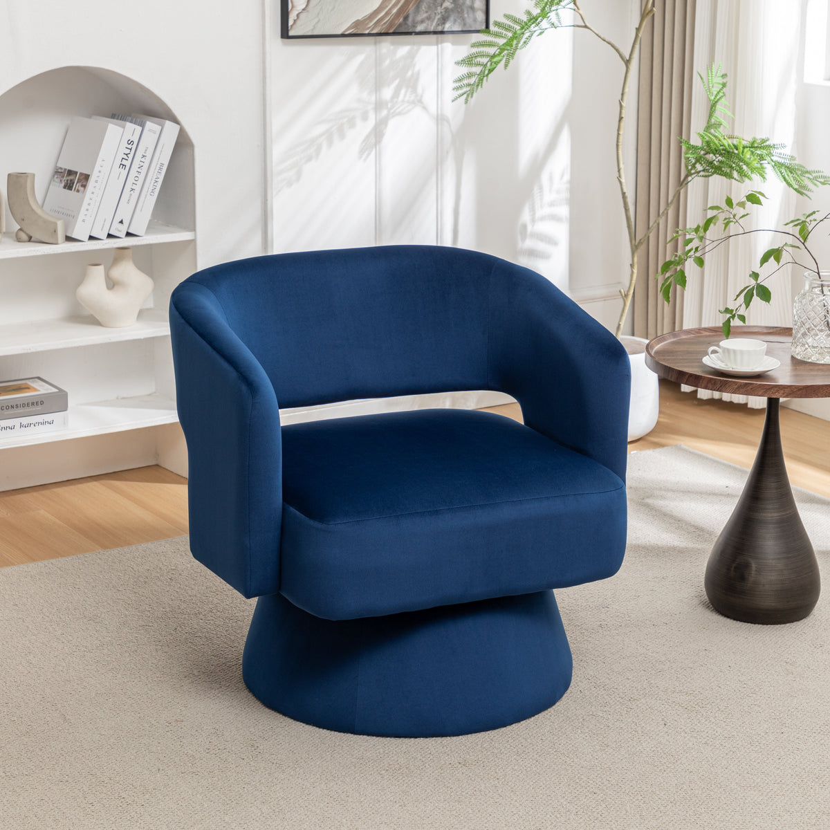 Swivel Barrel Chair, Velvet Accent Armchair 360 Degree Swivel