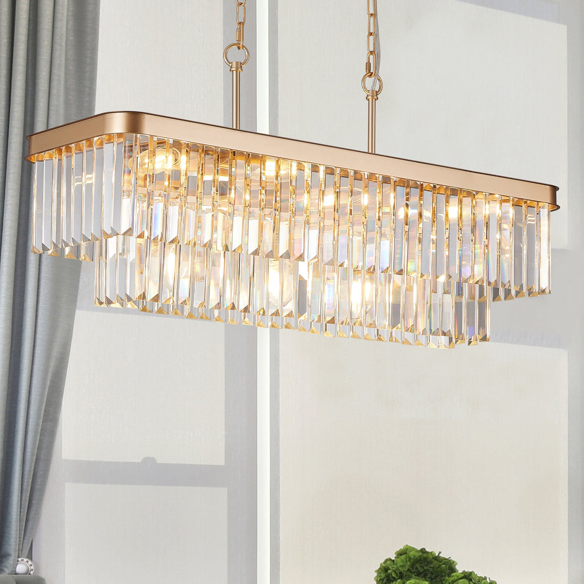 Chandeliers, Rectangular Crystal Chandelier Adjustable