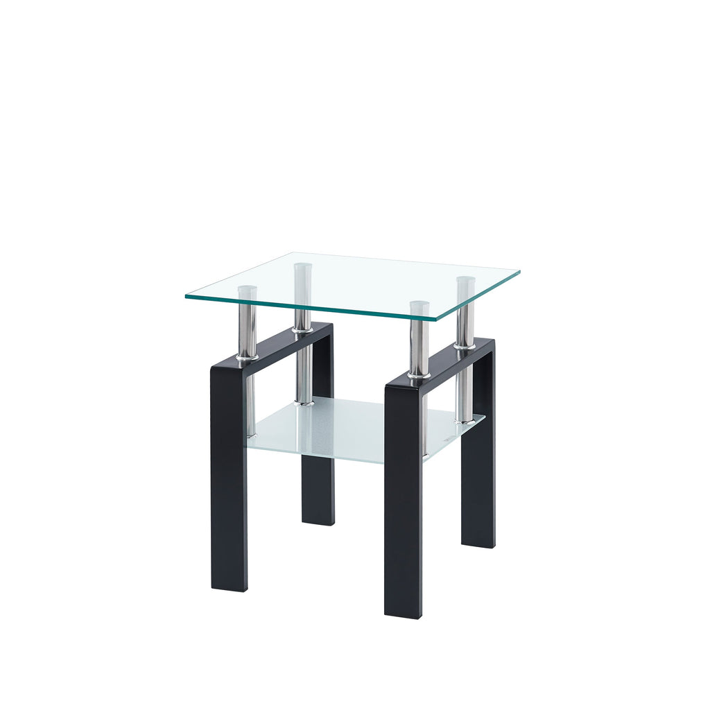 Tempered Transparent Glass End Table 2-Layers with Storage
